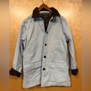 Vintage Lands’ End Light Blue Barn Chore Jacket with Brown corduroy Collar/cuffs